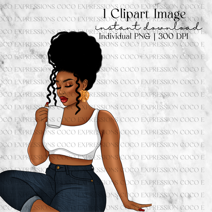 Coffee Girl | 041024 | Black Woman Clipart