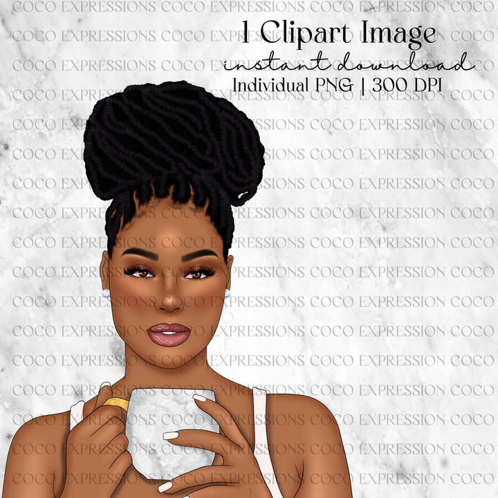 Self Love Coffee Girl | 041024 | Black Woman Clipart