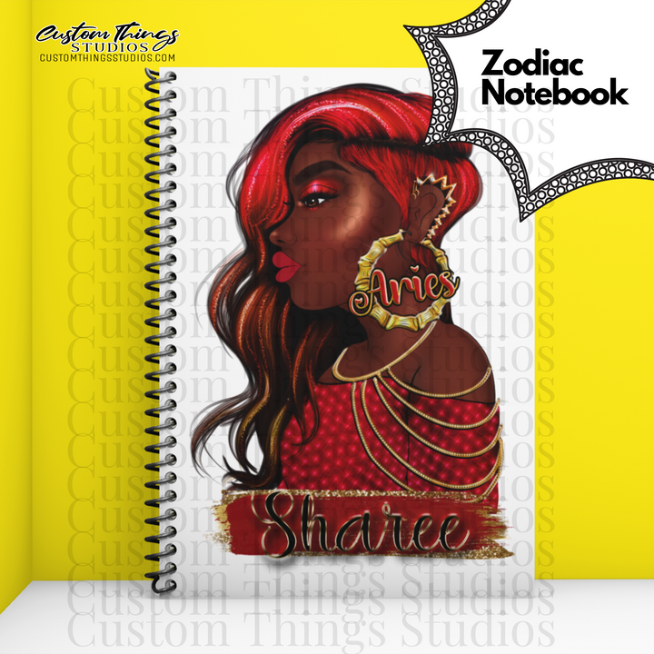Custom Zodiac Notebook, Journal, African american stationery