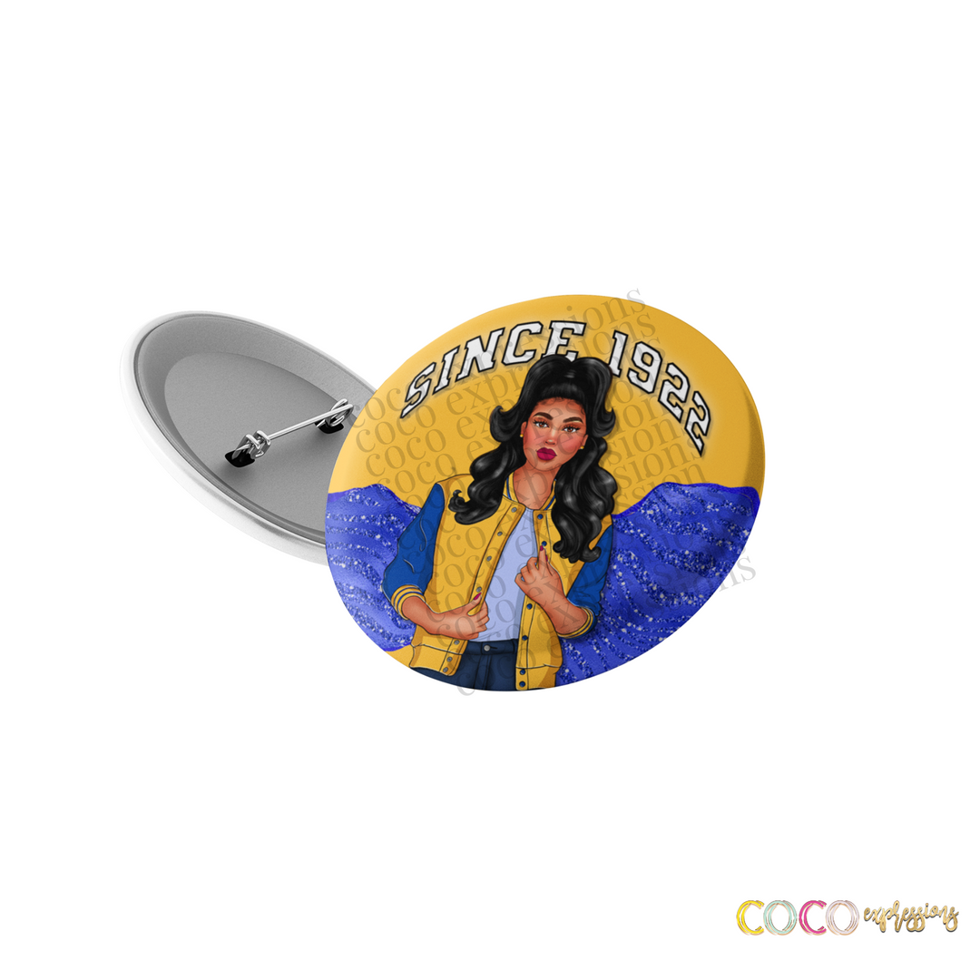 Blue and Yellow Sorority Inspired Button/Badge, Party Favor, Flair, Magnets, Sorors