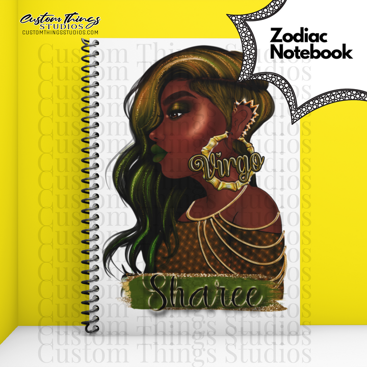 Custom Zodiac Notebook, Journal, African american stationery