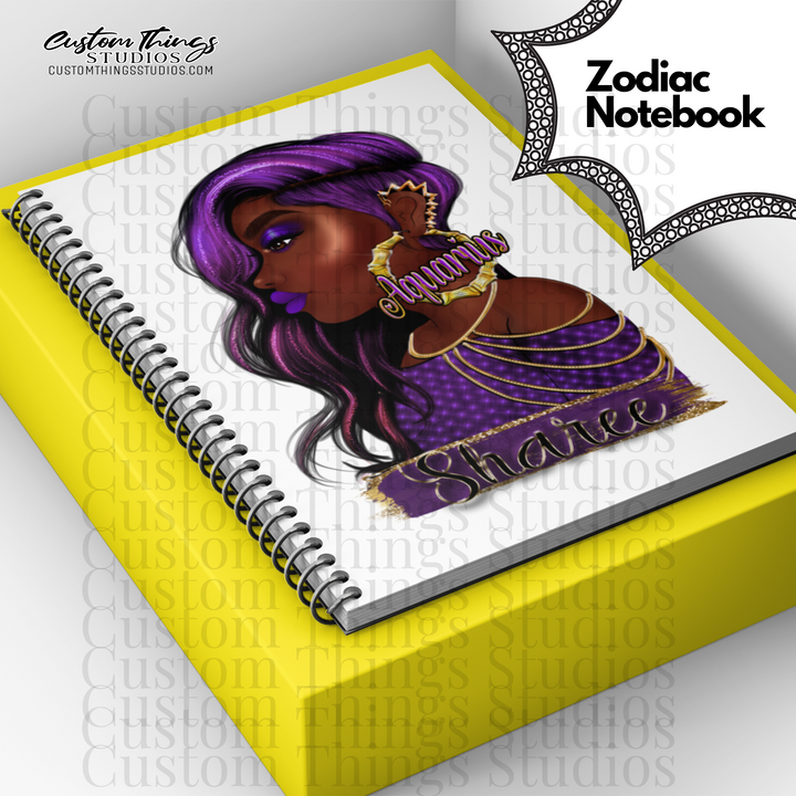 Custom Zodiac Notebook, Journal, African american stationery