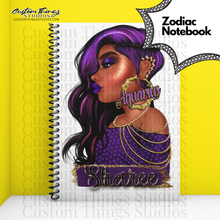 Custom Zodiac Notebook, Journal, African american stationery