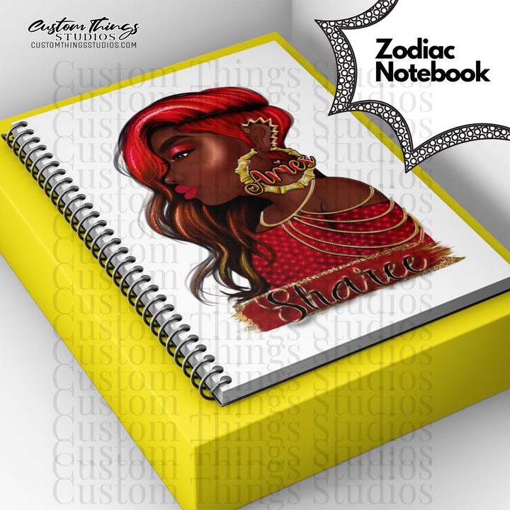 Custom Zodiac Notebook, Journal, African american stationery