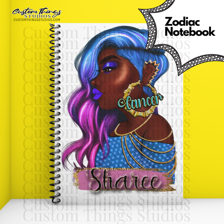 Custom Zodiac Notebook, Journal, African american stationery