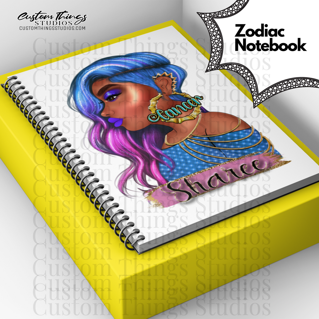 Custom Zodiac Notebook, Journal, African american stationery