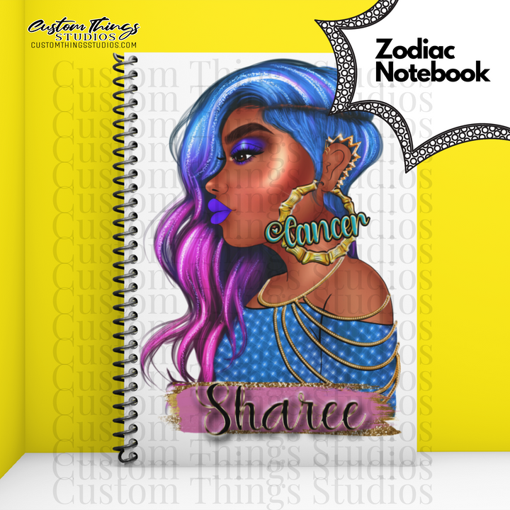 Custom Zodiac Notebook, Journal, African american stationery