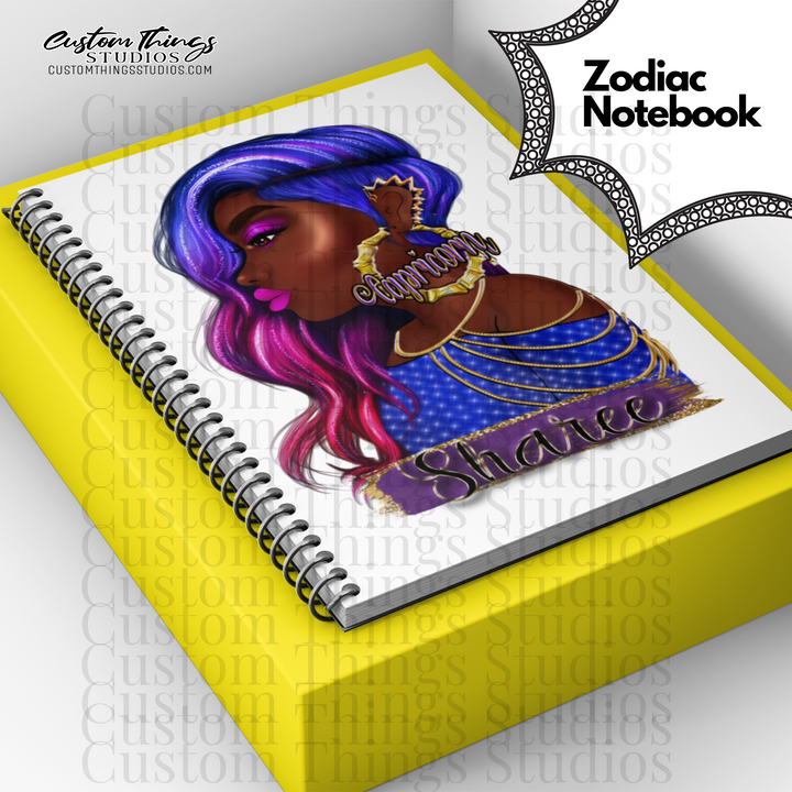 Custom Zodiac Notebook, Journal, African american stationery