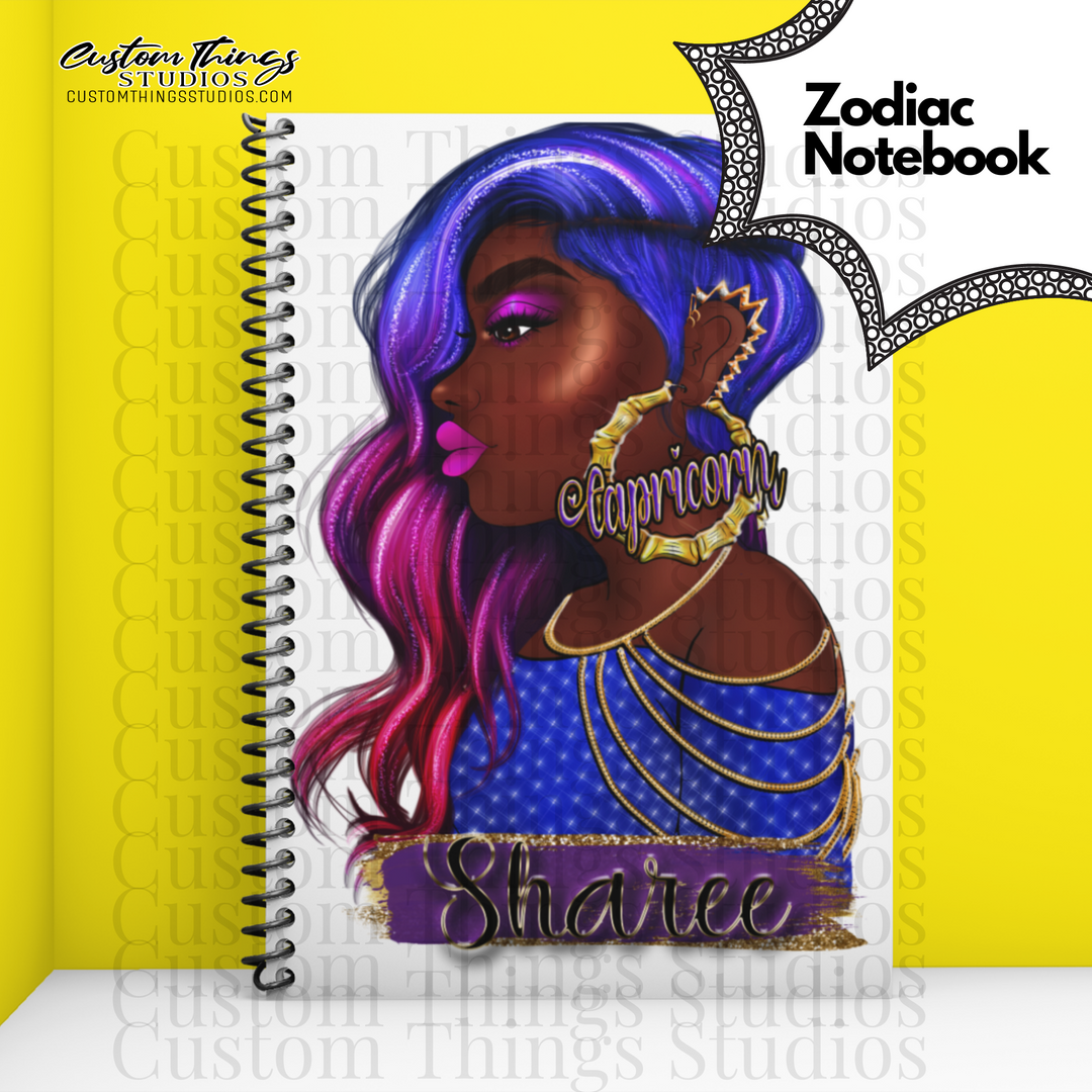 Custom Zodiac Notebook, Journal, African american stationery