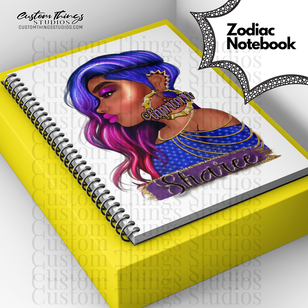 Custom Zodiac Notebook, Journal, African american stationery