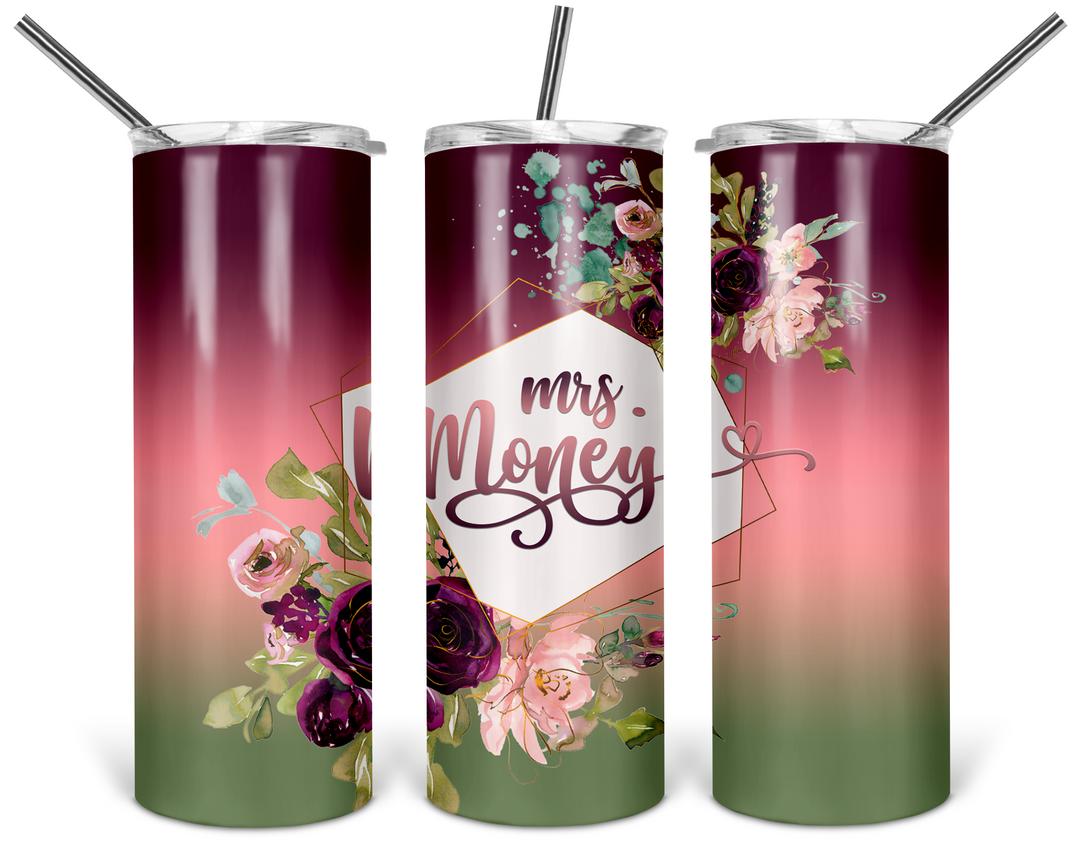 Floral Gradient Tumbler (Miss to Mrs Tumbler) w/rose straw topper