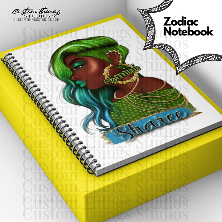 Custom Zodiac Notebook, Journal, African american stationery