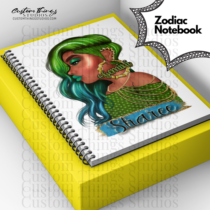 Custom Zodiac Notebook, Journal, African american stationery