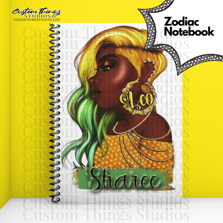 Custom Zodiac Notebook, Journal, African american stationery