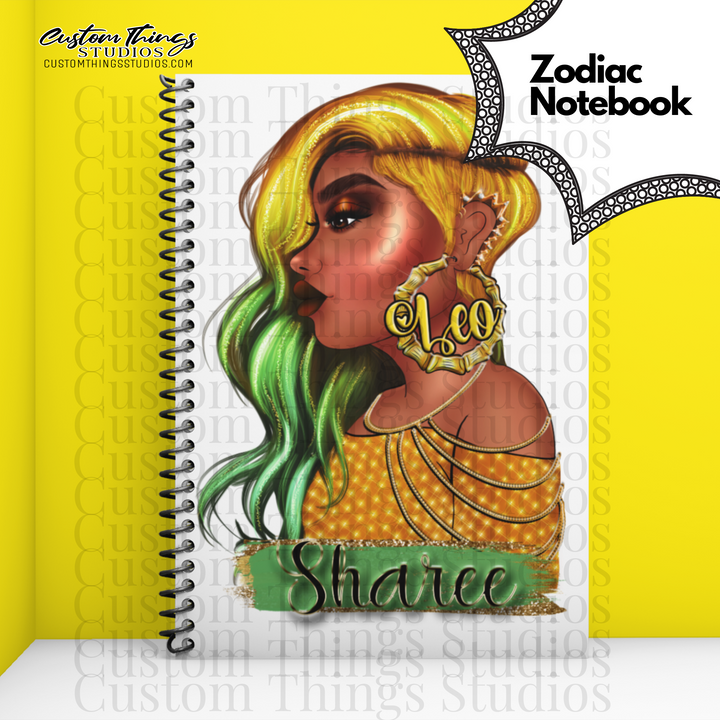 Custom Zodiac Notebook, Journal, African american stationery