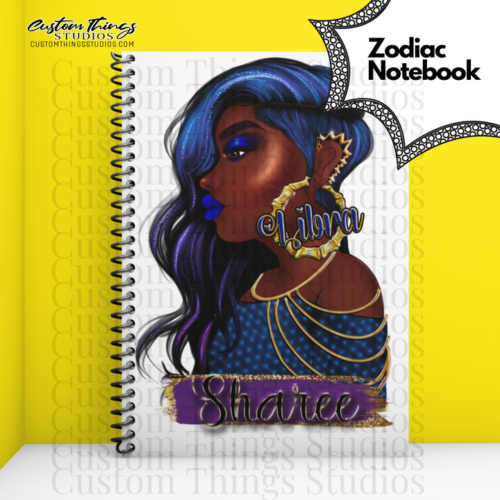 Custom Zodiac Notebook, Journal, African american stationery