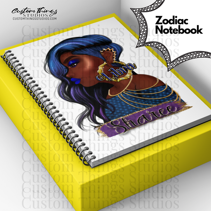 Custom Zodiac Notebook, Journal, African american stationery