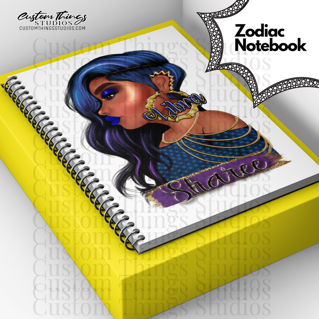 Custom Zodiac Notebook, Journal, African american stationery