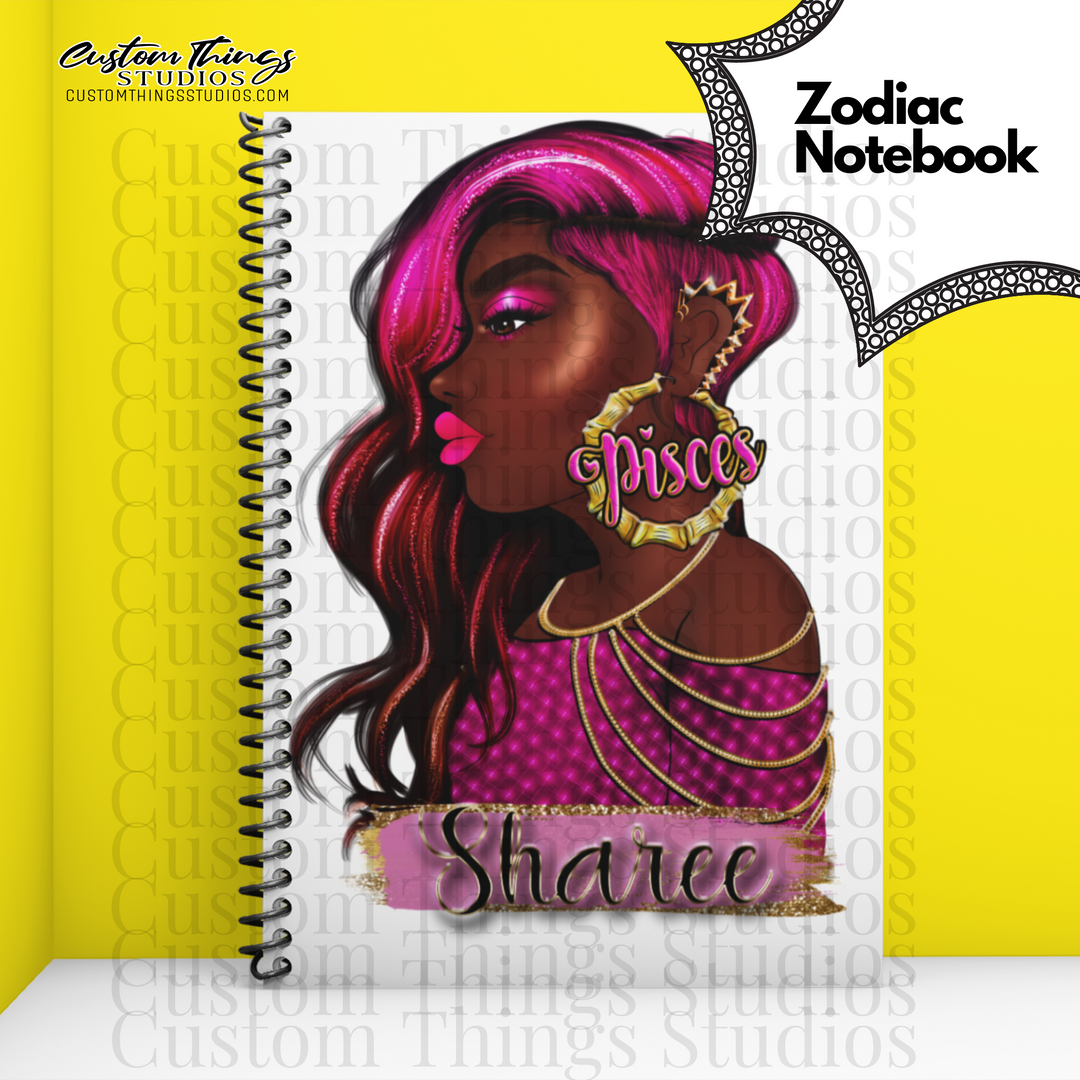 Custom Zodiac Notebook, Journal, African american stationery