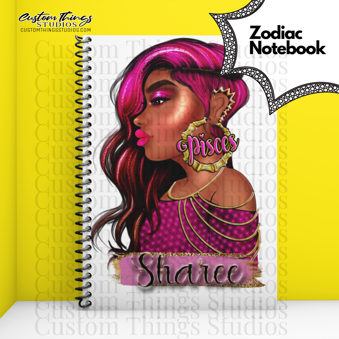 Custom Zodiac Notebook, Journal, African american stationery