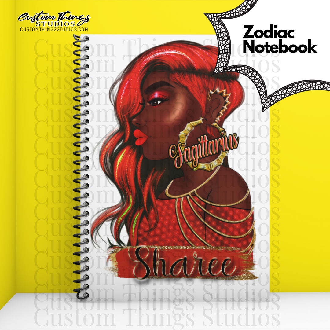 Custom Zodiac Notebook, Journal, African american stationery