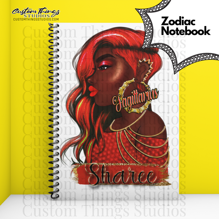 Custom Zodiac Notebook, Journal, African american stationery