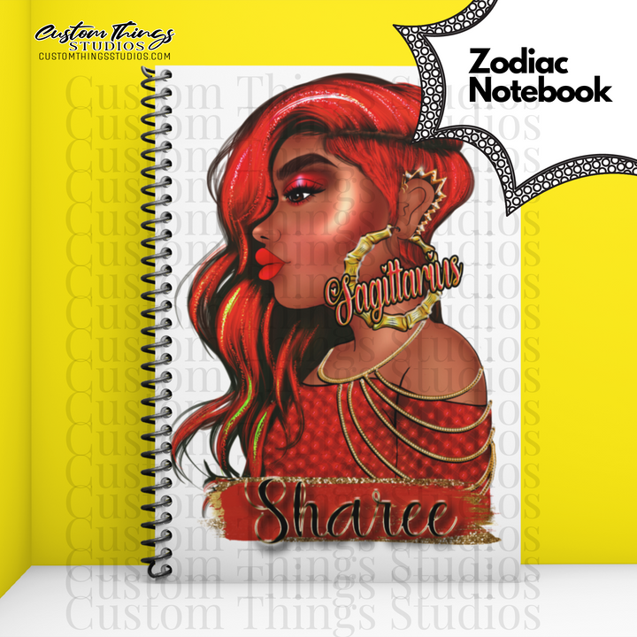 Custom Zodiac Notebook, Journal, African american stationery