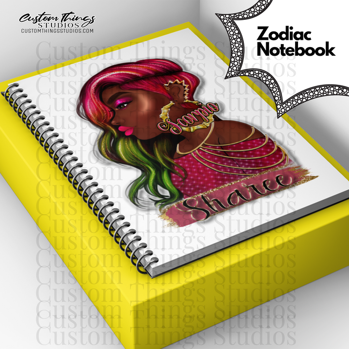 Custom Zodiac Notebook, Journal, African american stationery