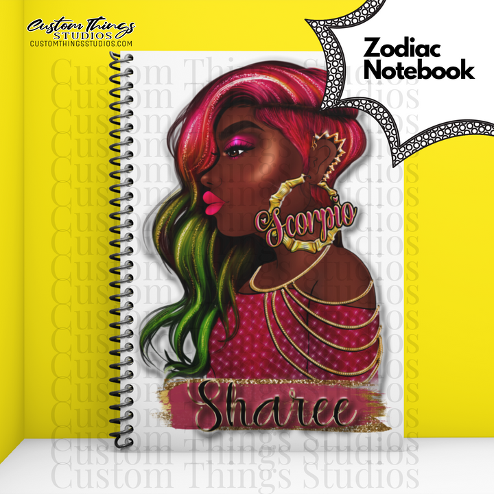 Custom Zodiac Notebook, Journal, African american stationery