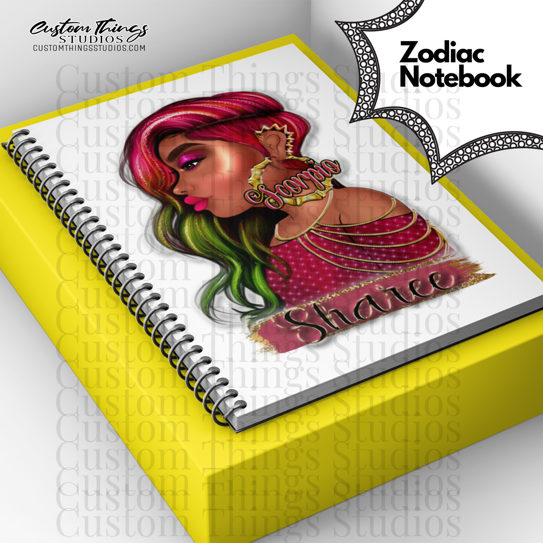 Custom Zodiac Notebook, Journal, African american stationery