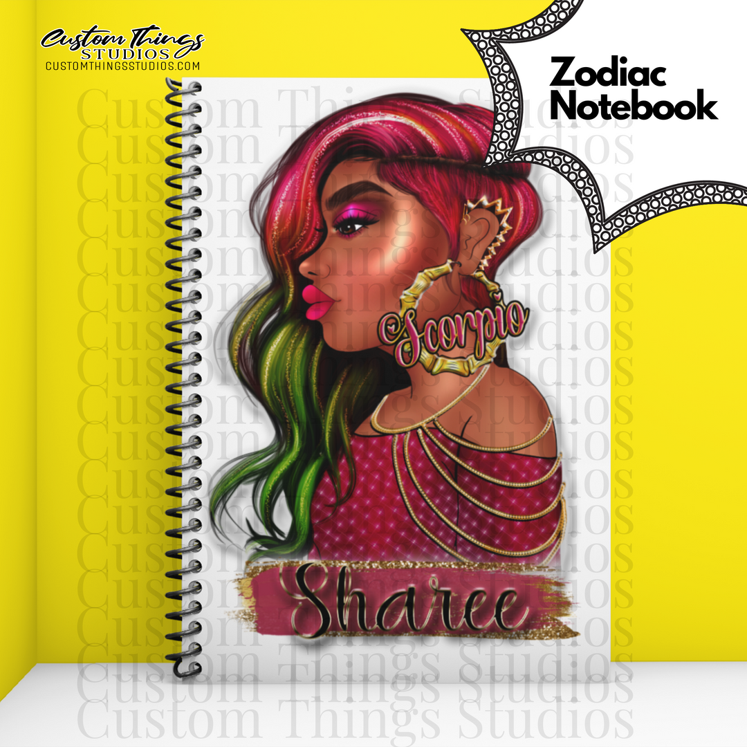 Custom Zodiac Notebook, Journal, African american stationery