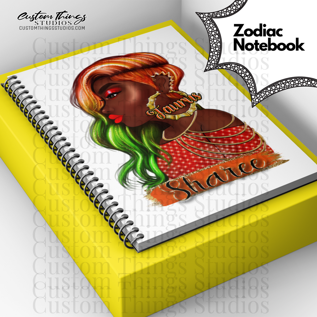 Custom Zodiac Notebook, Journal, African american stationery