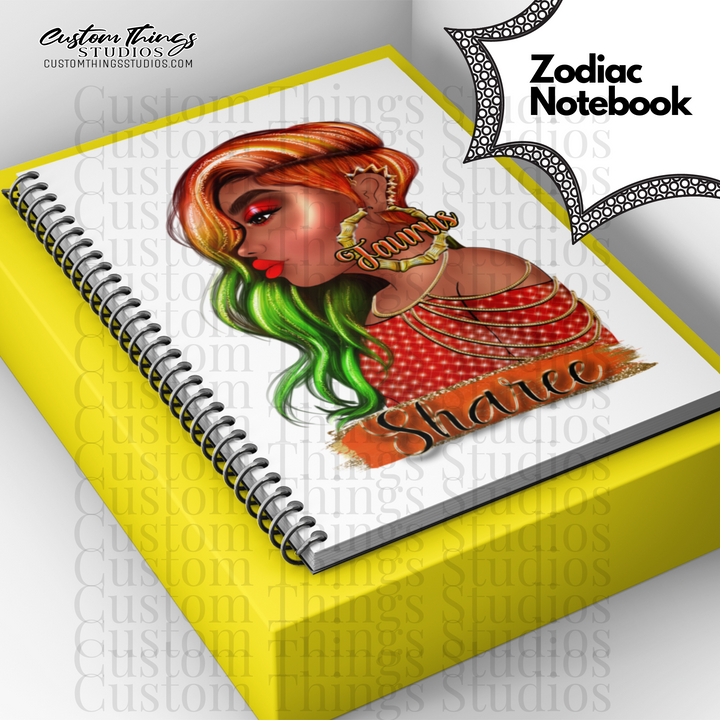 Custom Zodiac Notebook, Journal, African american stationery