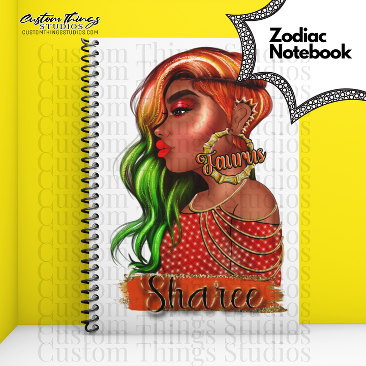 Custom Zodiac Notebook, Journal, African american stationery