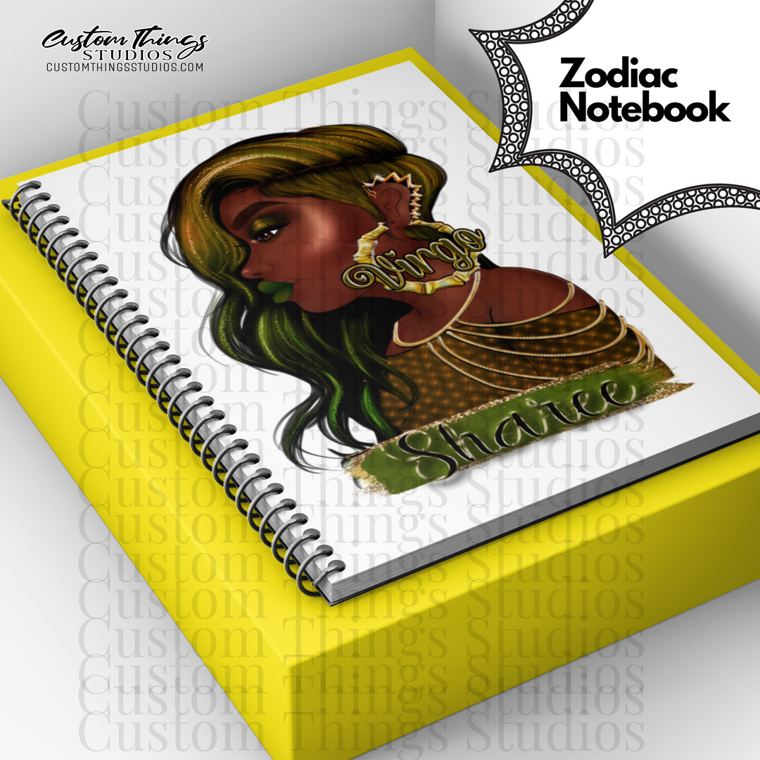 Custom Zodiac Notebook, Journal, African american stationery